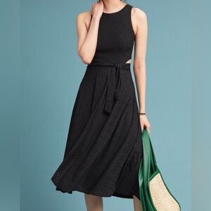Hutch Anthropologie Algarve Eyelet Midi Dress Black Cut Out tie medium petite